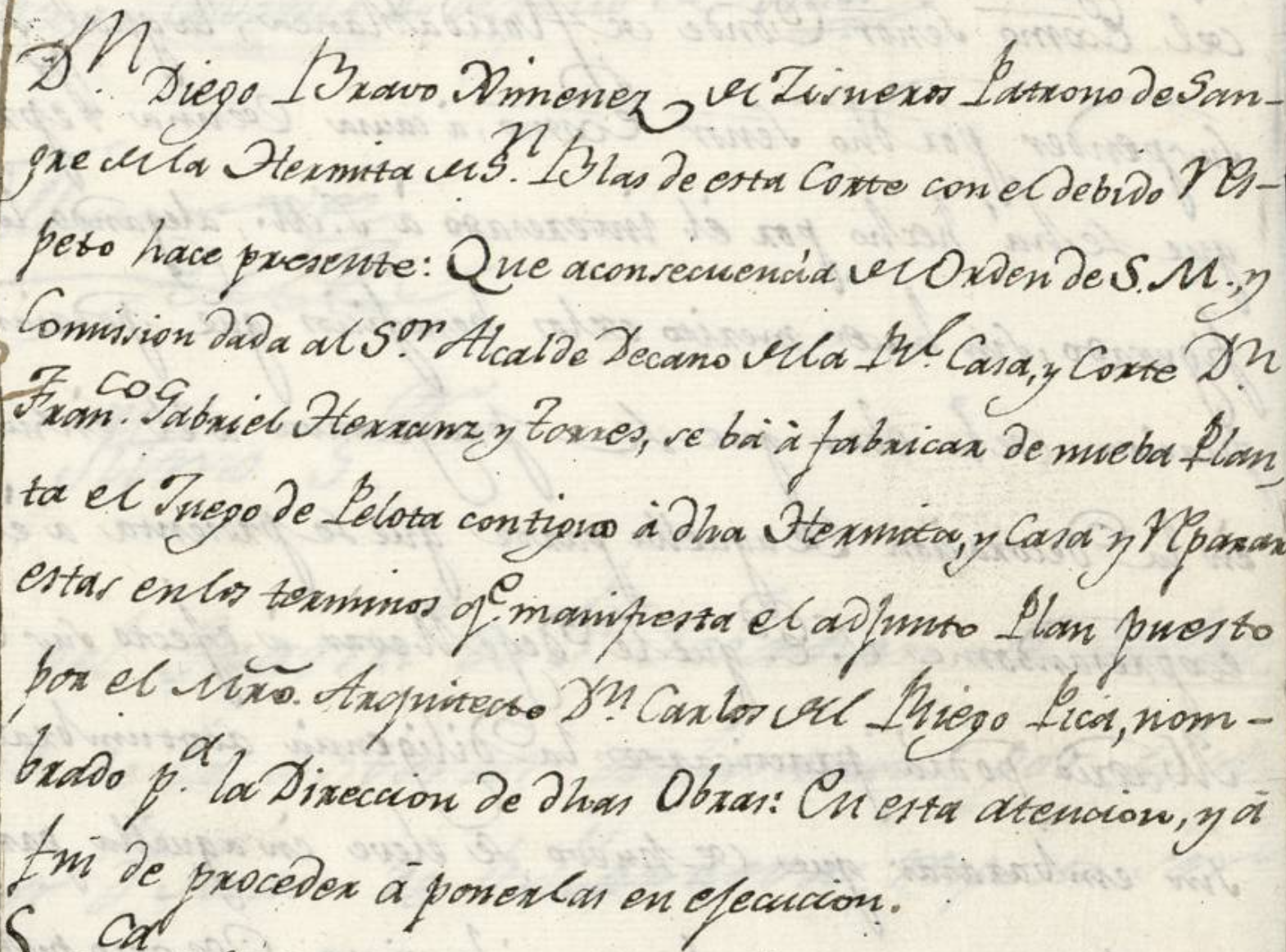 Solicitud de licencia de construcción del juego de pelota (1791)